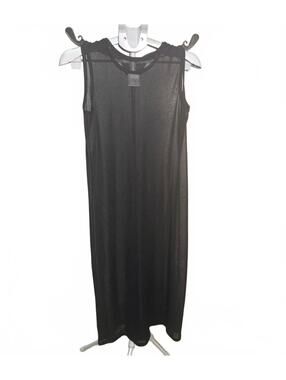 Baja Blue M Sleeveless Maxi Dress Swim Cover-up Black Sheer Beach Resort NWOT